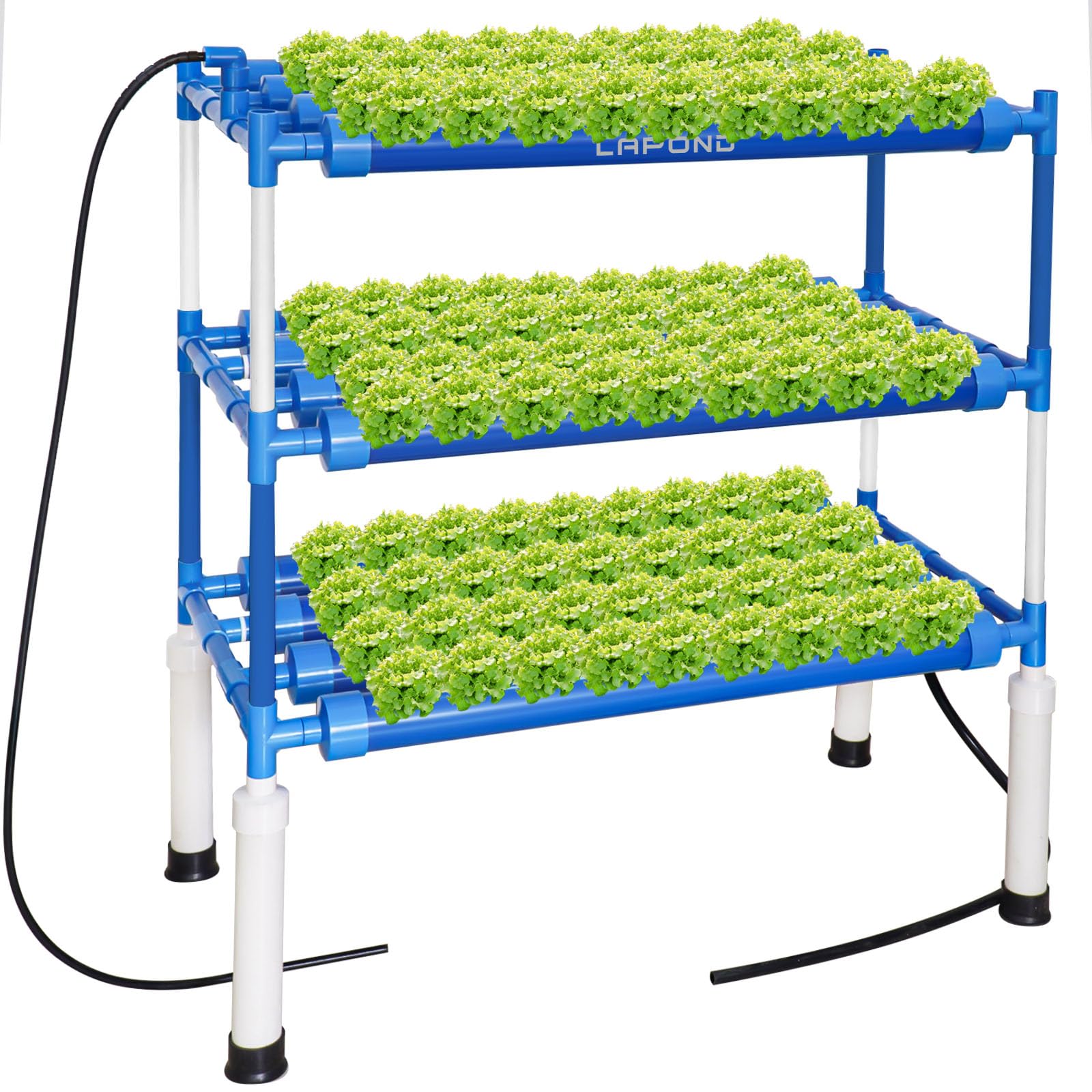 LAPOND assembled kit front view showing full 3-tier structure and 108 planting sites for efficient growth