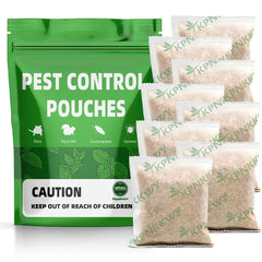 LAQDECDV front packaging showing eight peppermint pest pouches and benefits