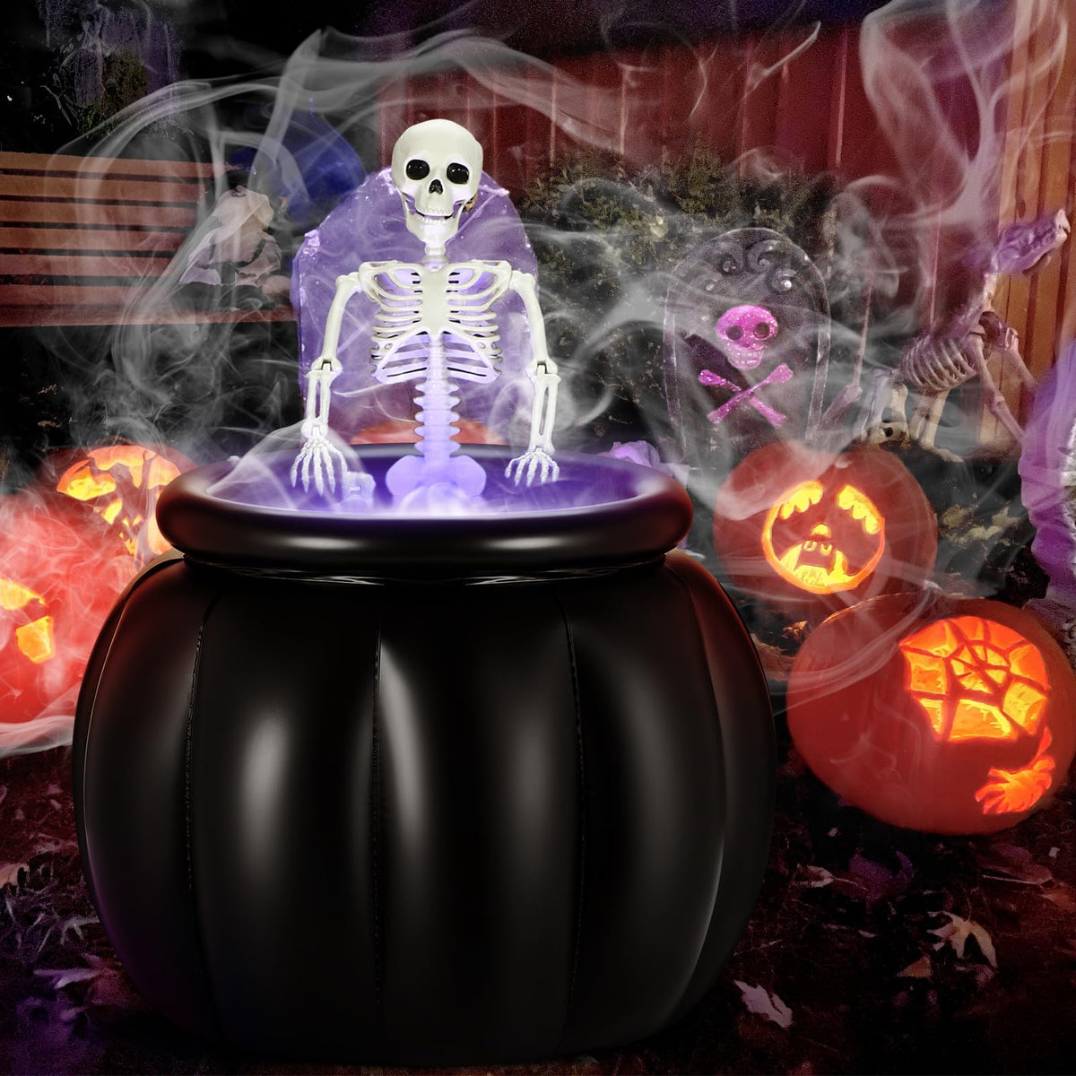 LaRandom cauldron front view creating eye-catching Halloween centerpiece