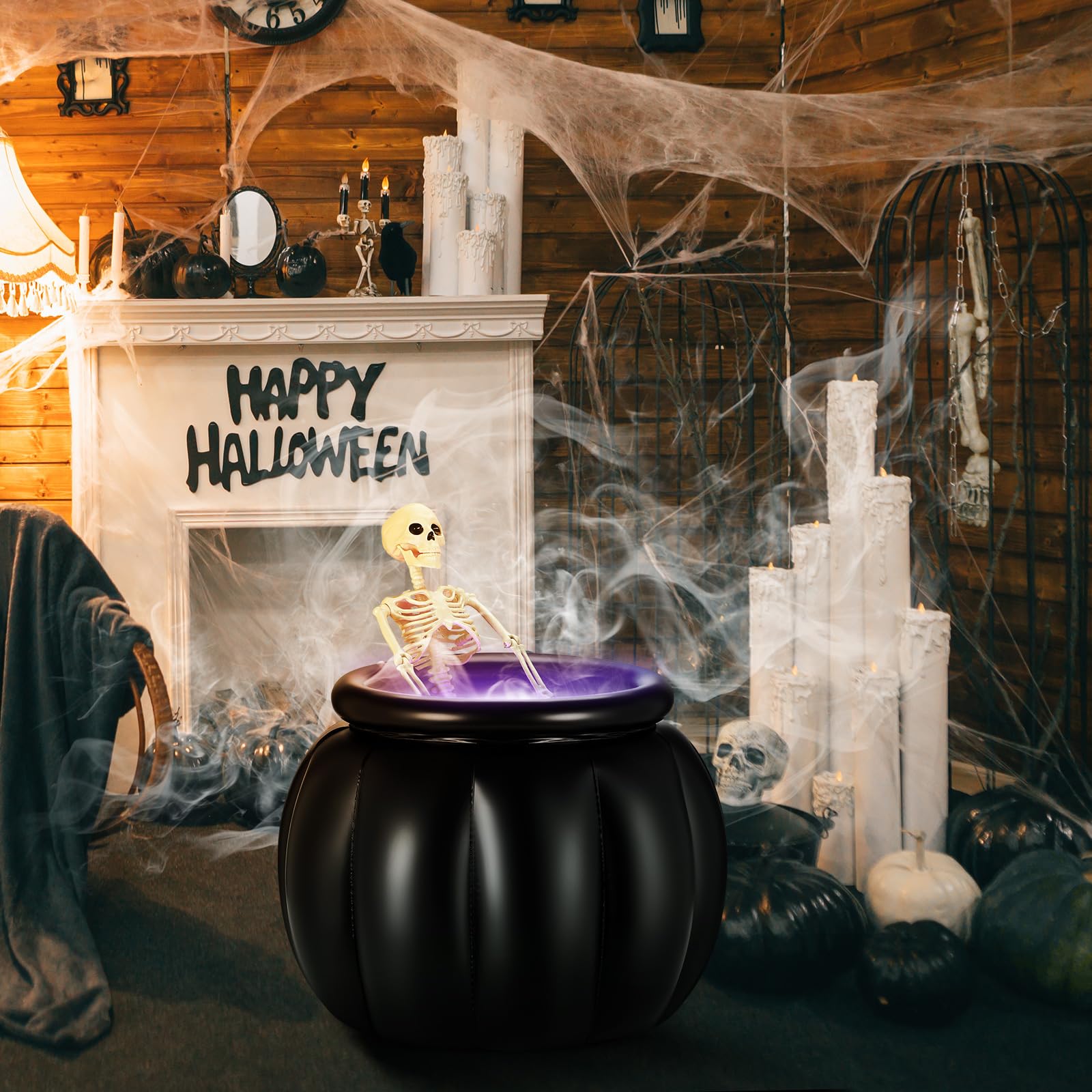 LaRandom skeleton draped on rim for customizable spooky display advantage