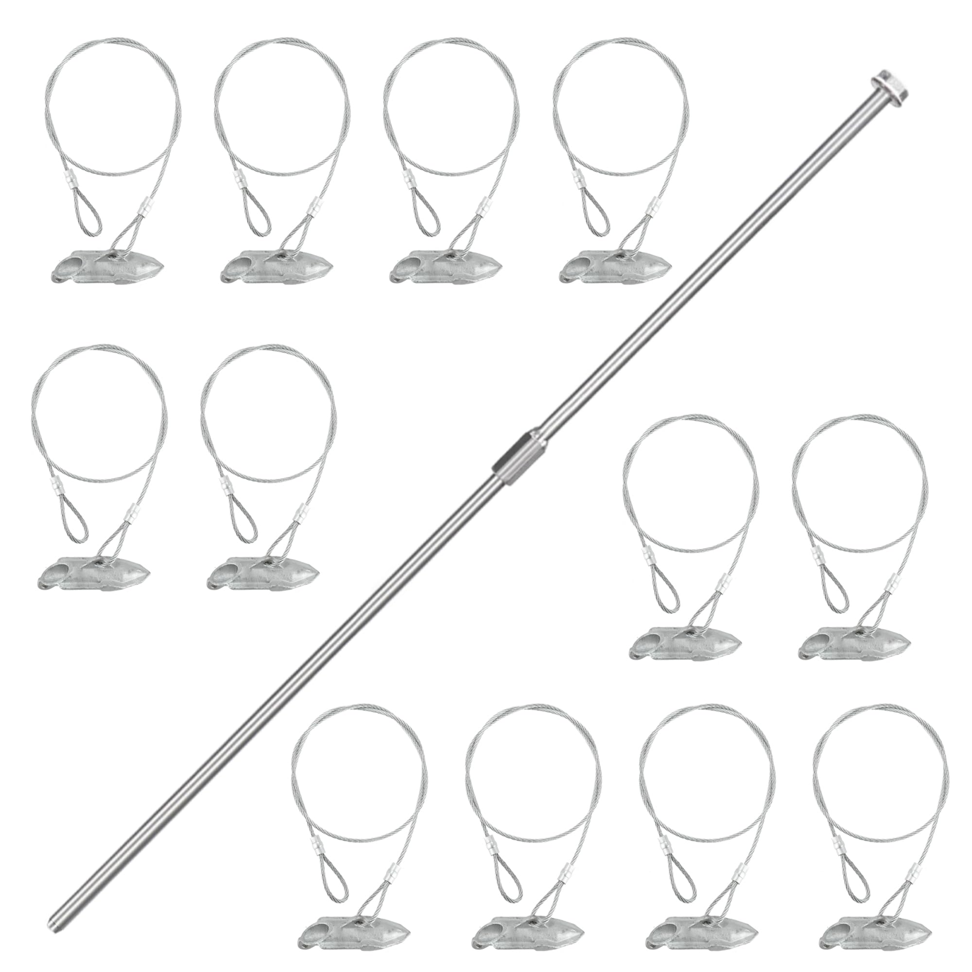 LARNORJE front packaging showing 12 earth anchors and drive rod for quick securing
