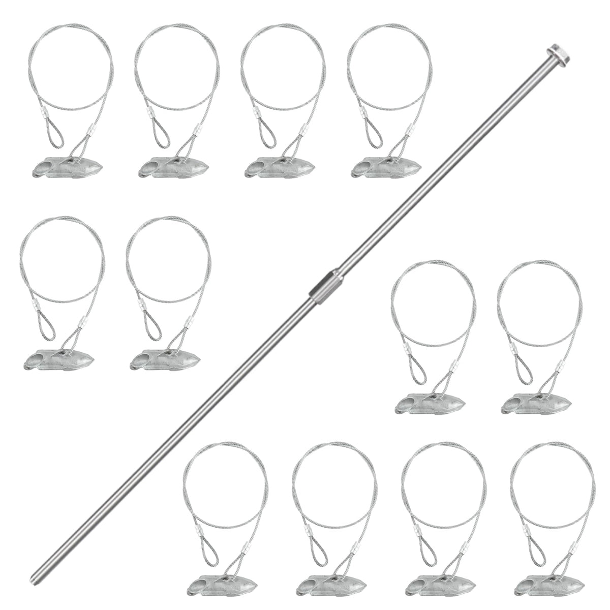 LARNORJE front packaging showing 12 earth anchors and drive rod for quick securing
