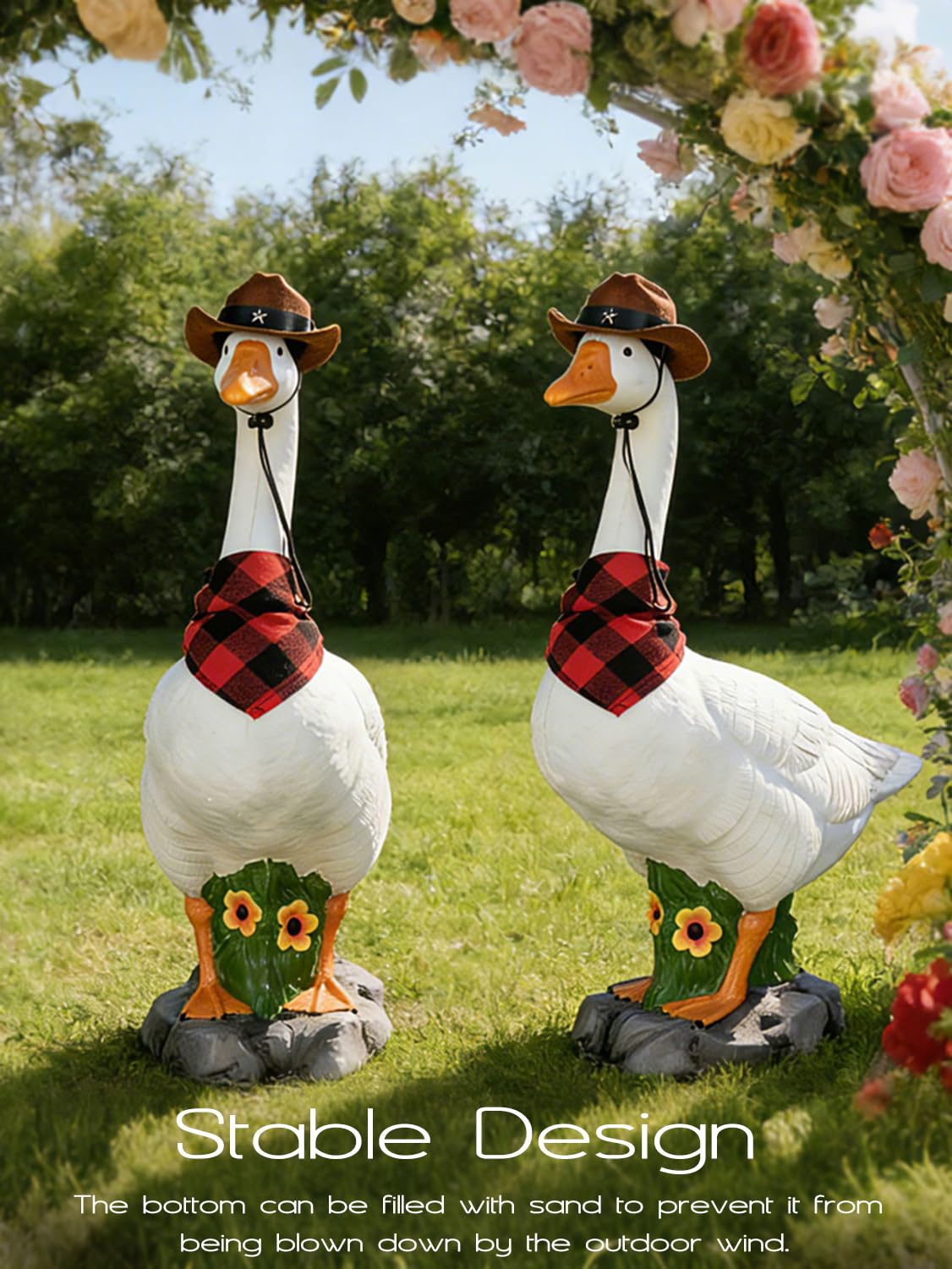 LarpGears goose on a porch in summer showing weather-resistant outdoor use