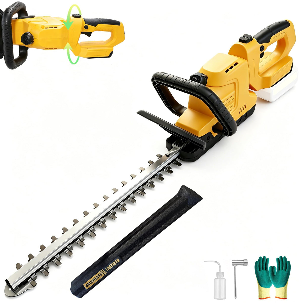 LARYICTU front view of trimmer showing 20-inch blade and body for powerful trimming