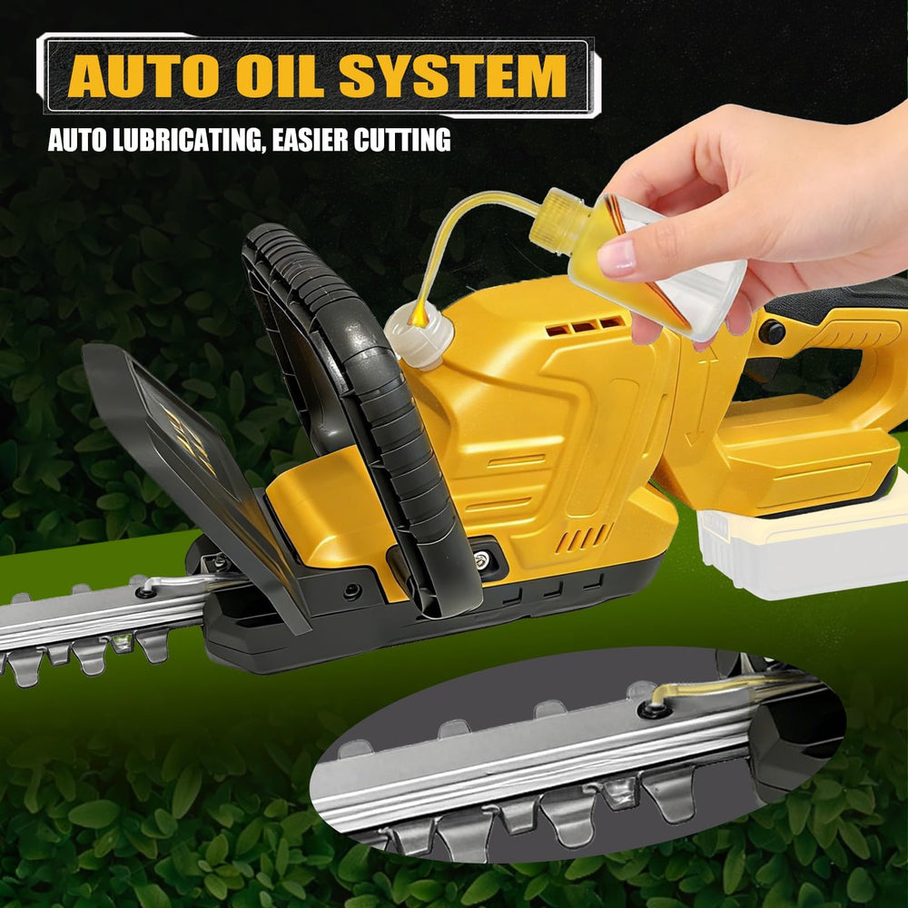 LARYICTU trimmer in use cutting hedgerow for cordless maneuverability