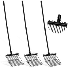 Lasnten front view of three packed manure forks showing robust all-metal construction and value