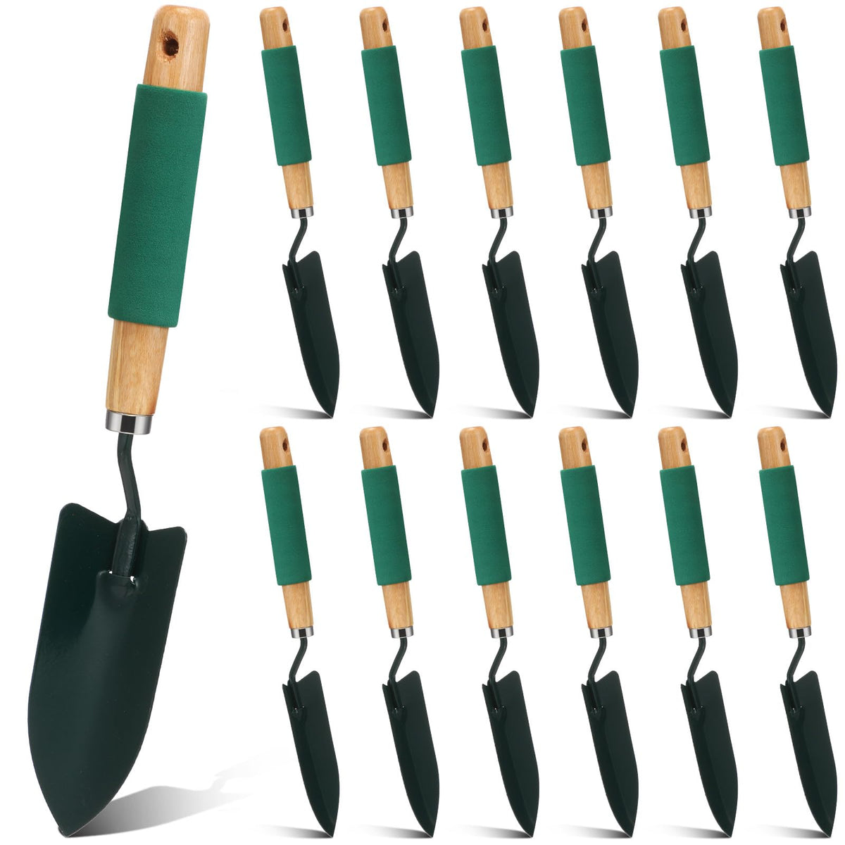 Lasnten front view of 12-pack trowels showing compact set and easy storage