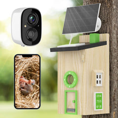 LASTOOLS front view of wooden birdhouse camera showing natural design and entry hole benefits viewing