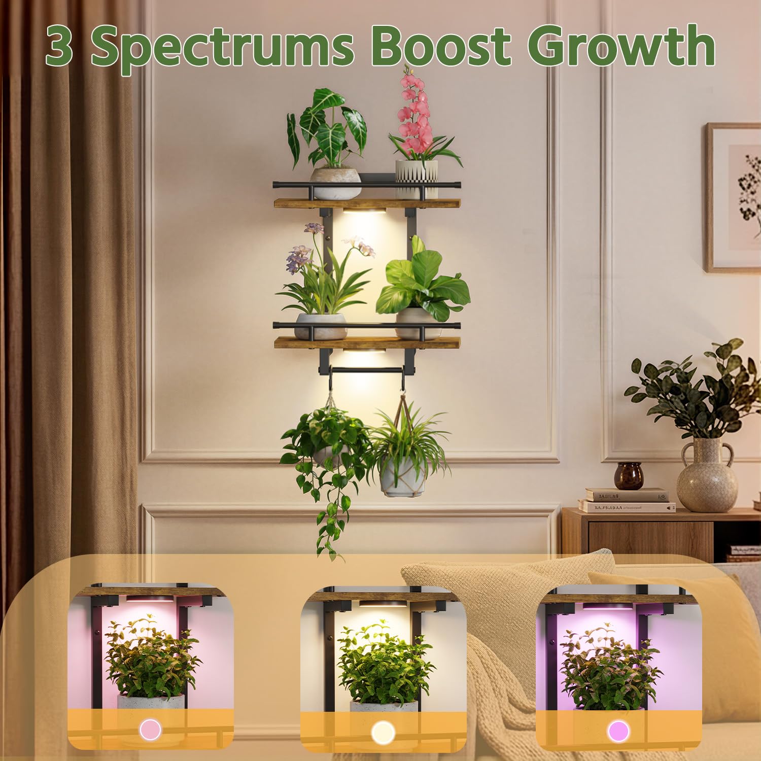 LASZOLA double-tier shelves with hooks maximizing vertical plant arrangement options