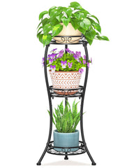 LASZOLA front view of black corner plant stand showing compact footprint and style