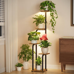 LASZOLA front view of brown 5-tier plant stand showing vertical display benefit