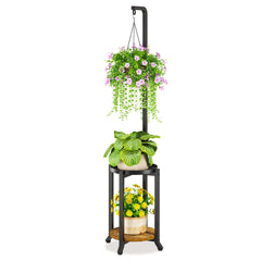 LASZOLA front view of tall 2-tier plant stand shows vertical space-saving display benefit