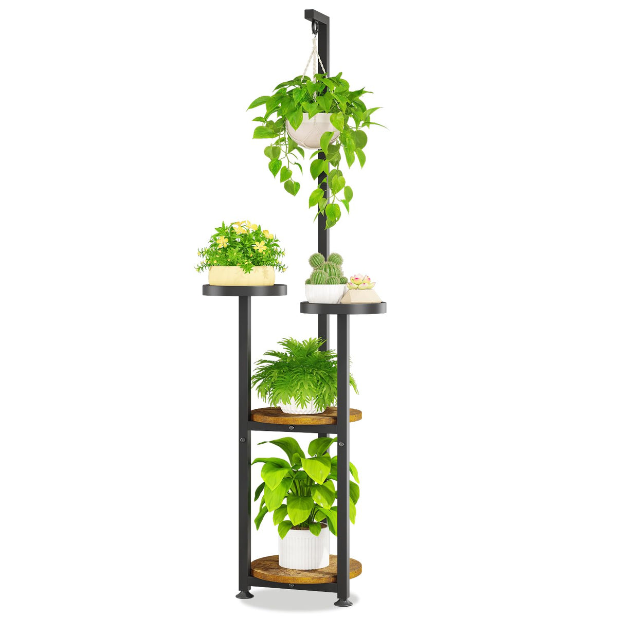 LASZOLA front view tall plant stand showing vertical multi-tier display and space saving