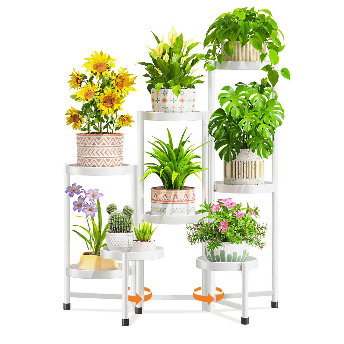 LASZOLA front view of 8-tier white stand showing neat multi-plant display