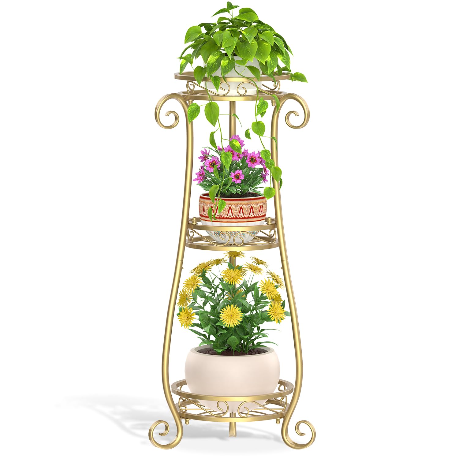 LASZOLA gold plant stand front view shows stable display and elegant look