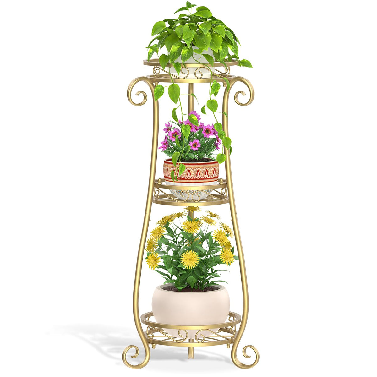 LASZOLA gold plant stand front view shows stable display and elegant look