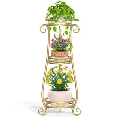 LASZOLA gold plant stand front view shows stable display and elegant look