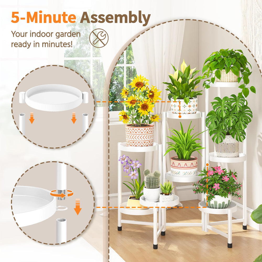 LASZOLA plant stand staged in living room enhancing décor and light