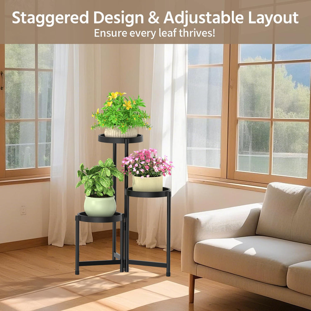 LASZOLA plant stand in living room styled with plants showing decorative benefit