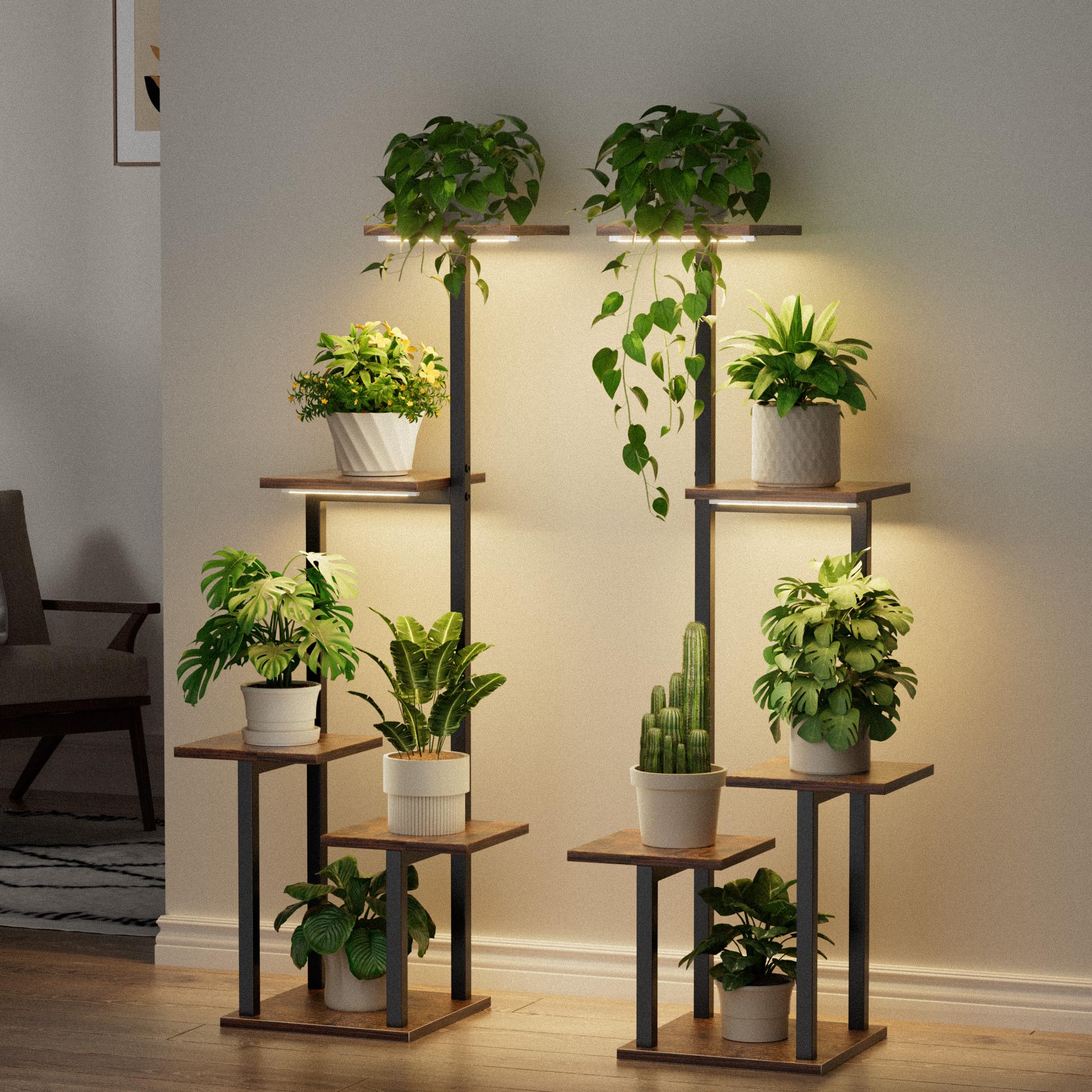 LATIBELL front view of two plant stands showing tidy vertical display benefit