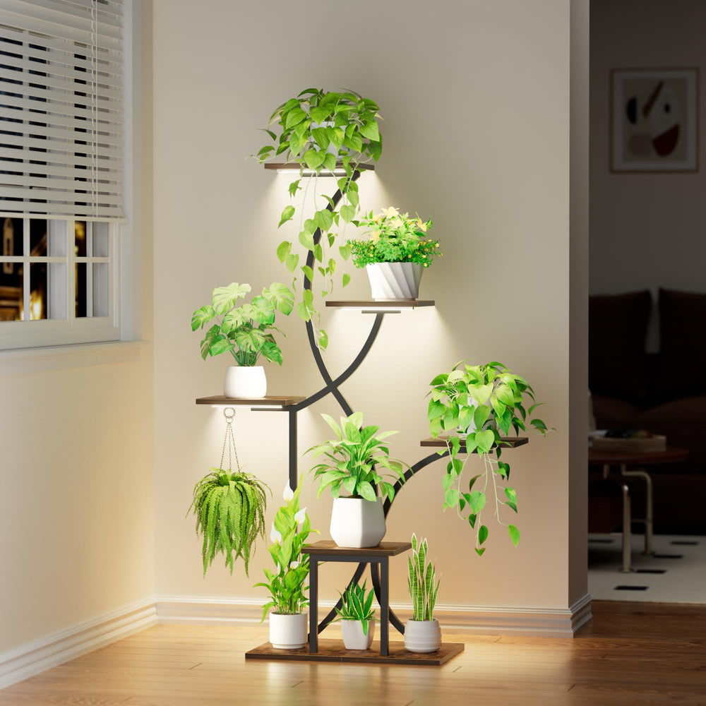 LATIBELL front view of 6-tier plant stand showing organized plants and lighting benefit