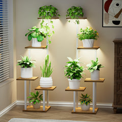 LATIBELL front view of two white corner plant stands showing space-saving benefit