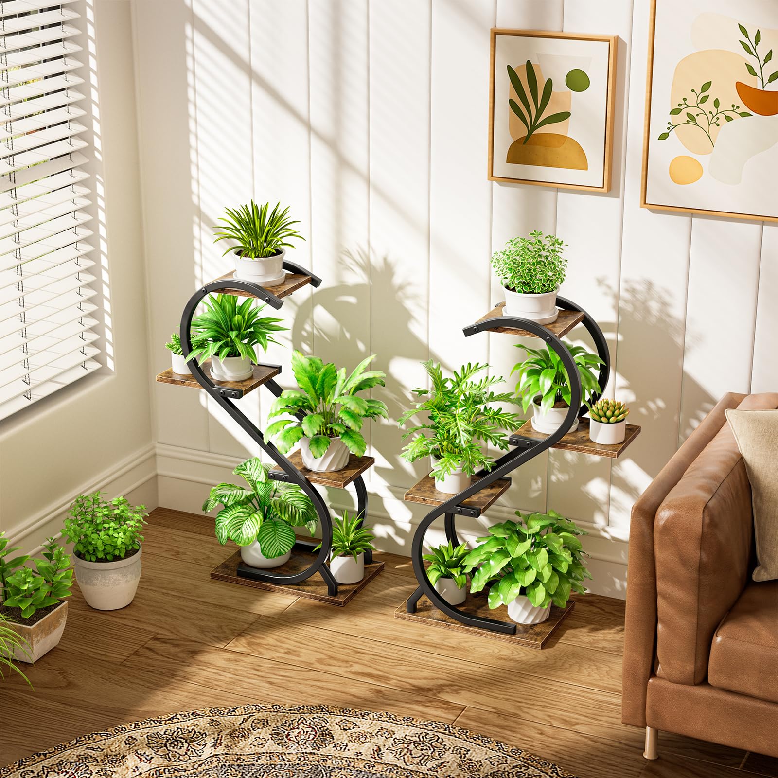 LATIBELL stand tucked in a living room corner saving floor space and adding greenery