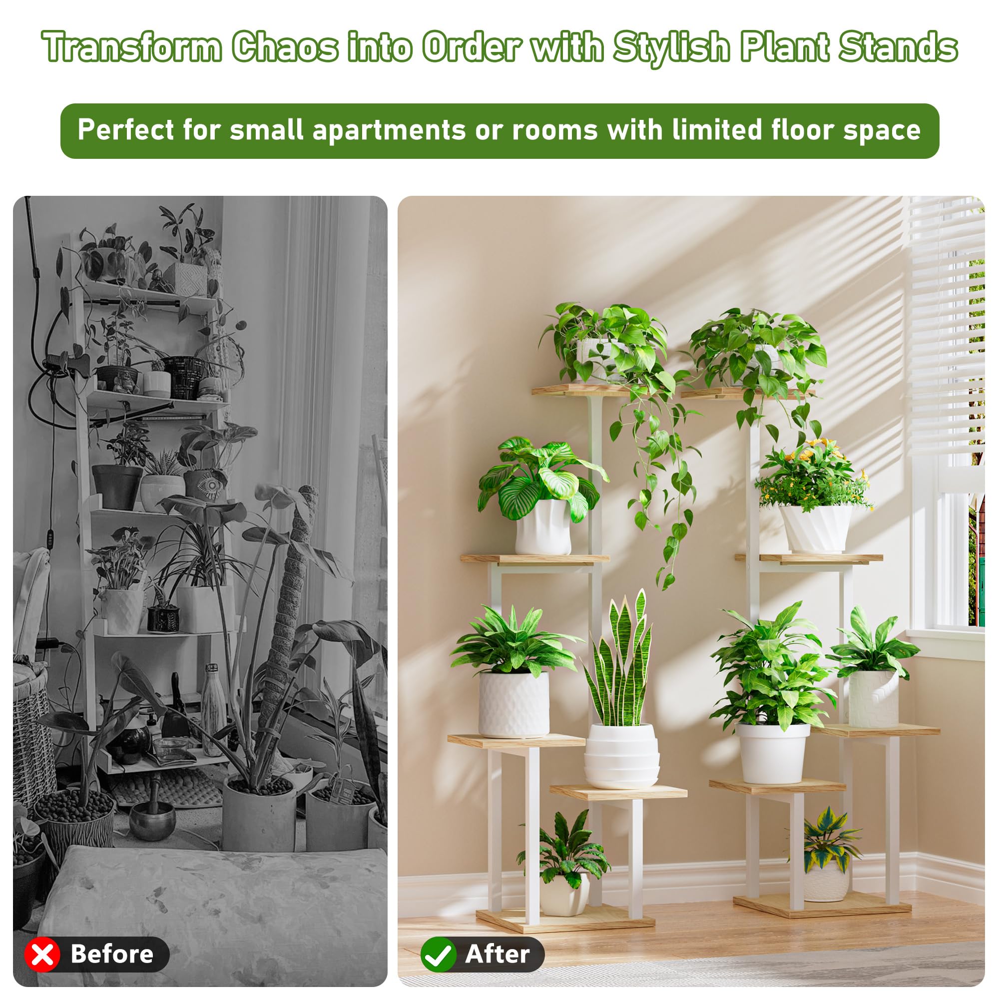 LATIBELL plant stands holding assorted pots in a living room for decorative impact