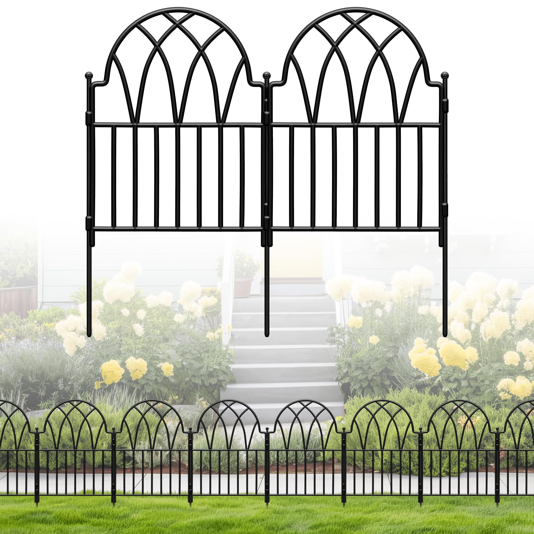 LATIHUUM front view of panel set showing complete decorative fence for quick setup and curb appeal