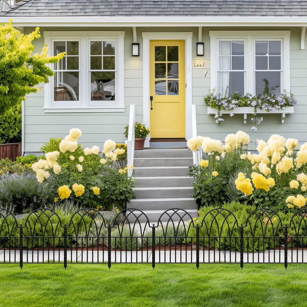 LATIHUUM assembled fence in yard outlining a bed and improving landscape definition