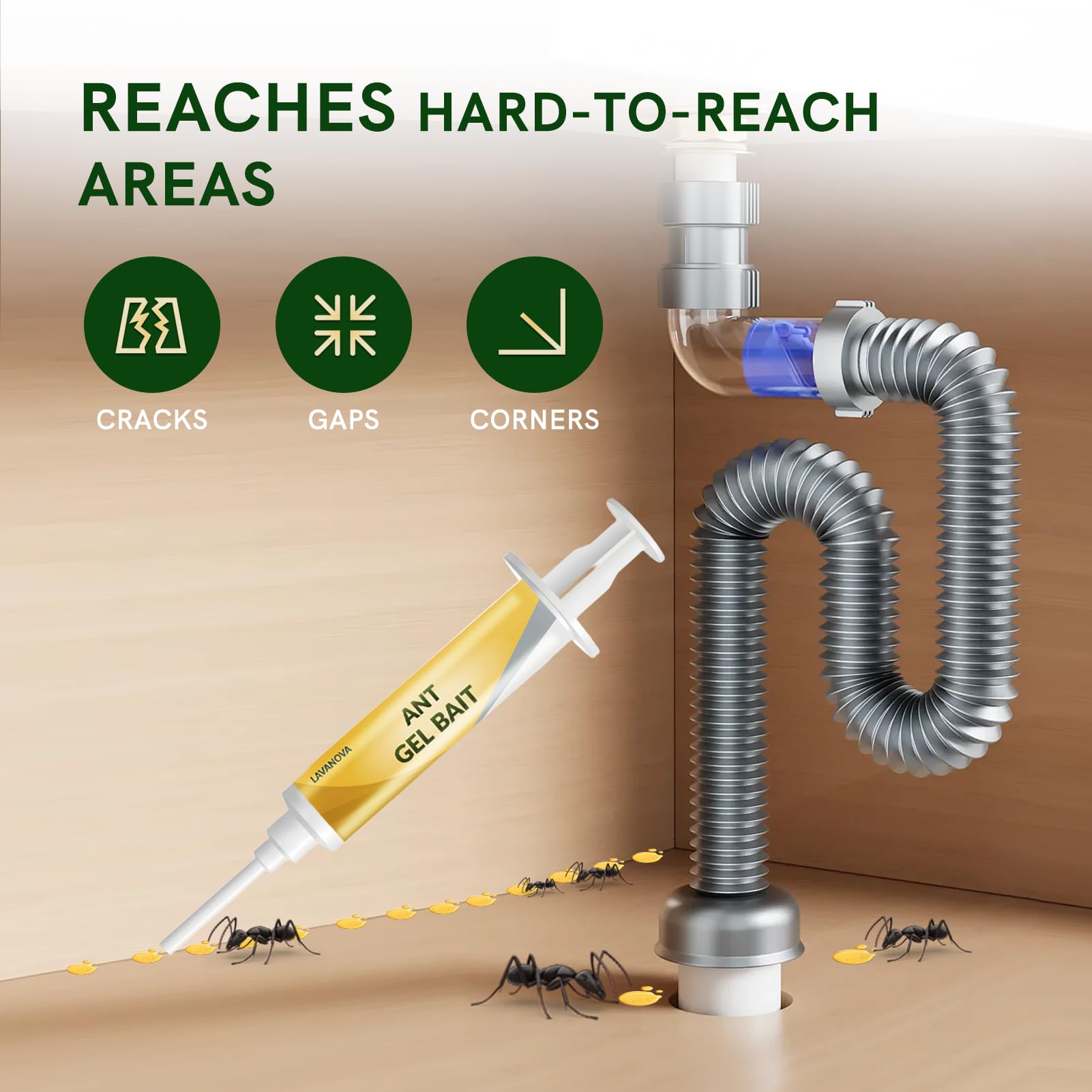 LAVANOVA tube placed under a patio step for sheltered outdoor ant control