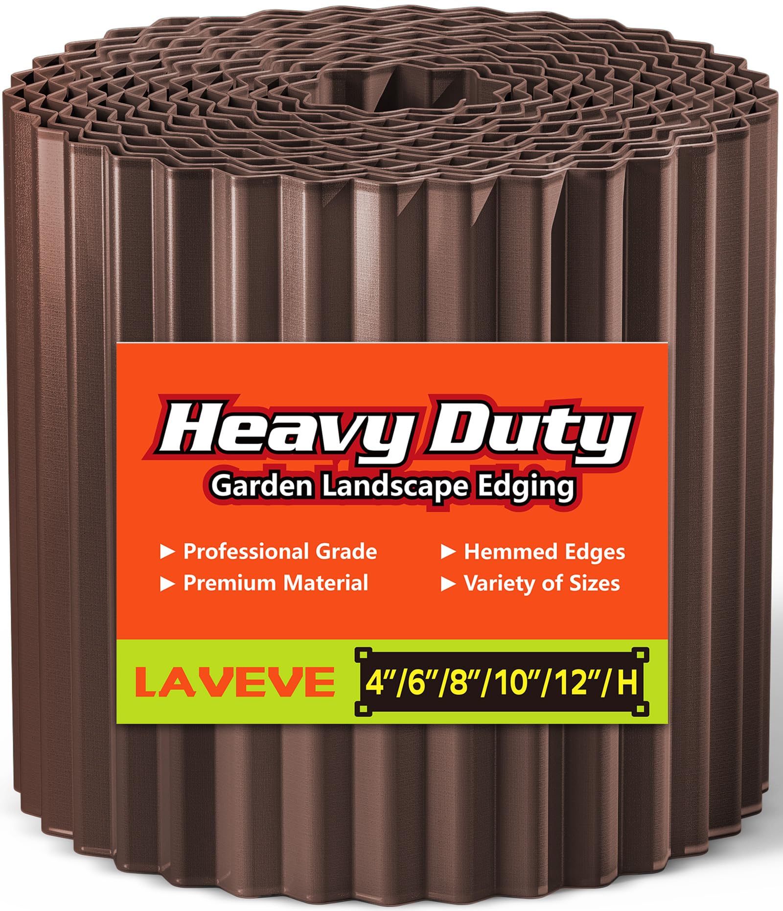 LAVEVE front view of corrugated metal edging showing full 8x20ft length and finish benefit