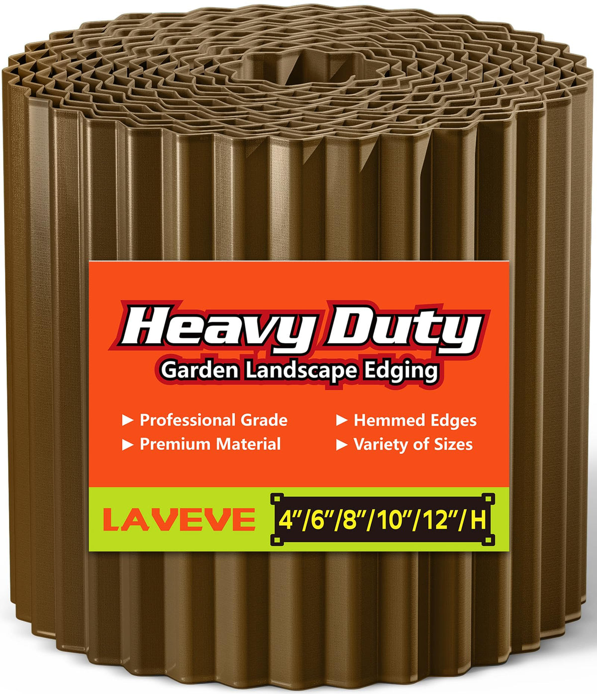 LAVEVE front view of 8x20ft corrugated metal edging showing length and finish benefit durability