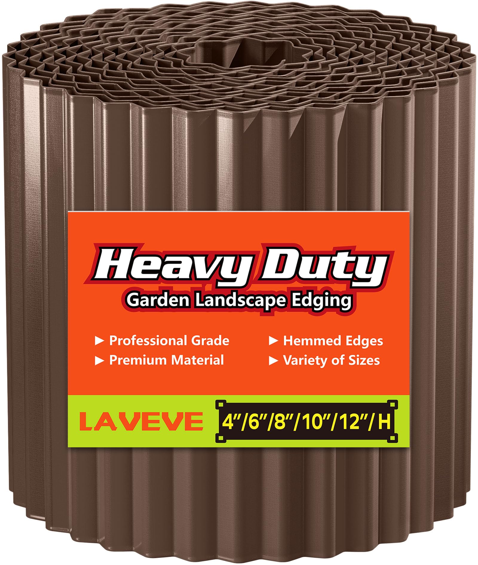 LAVEVE front view of coffee-colored edging showing entire 20ft roll and length benefit