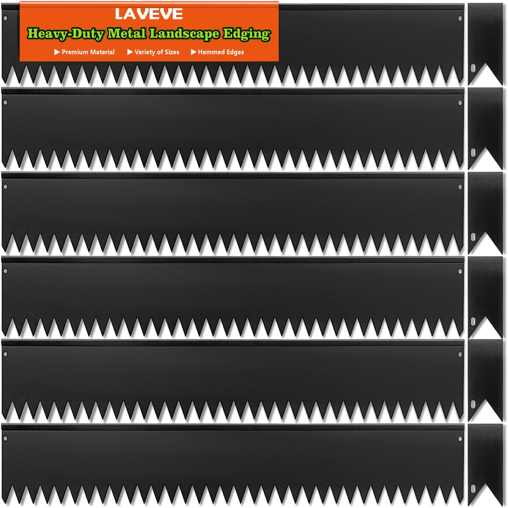 LAVEVE front view of six packed steel edging panels showing neat packaging and benefit of ready-to-install