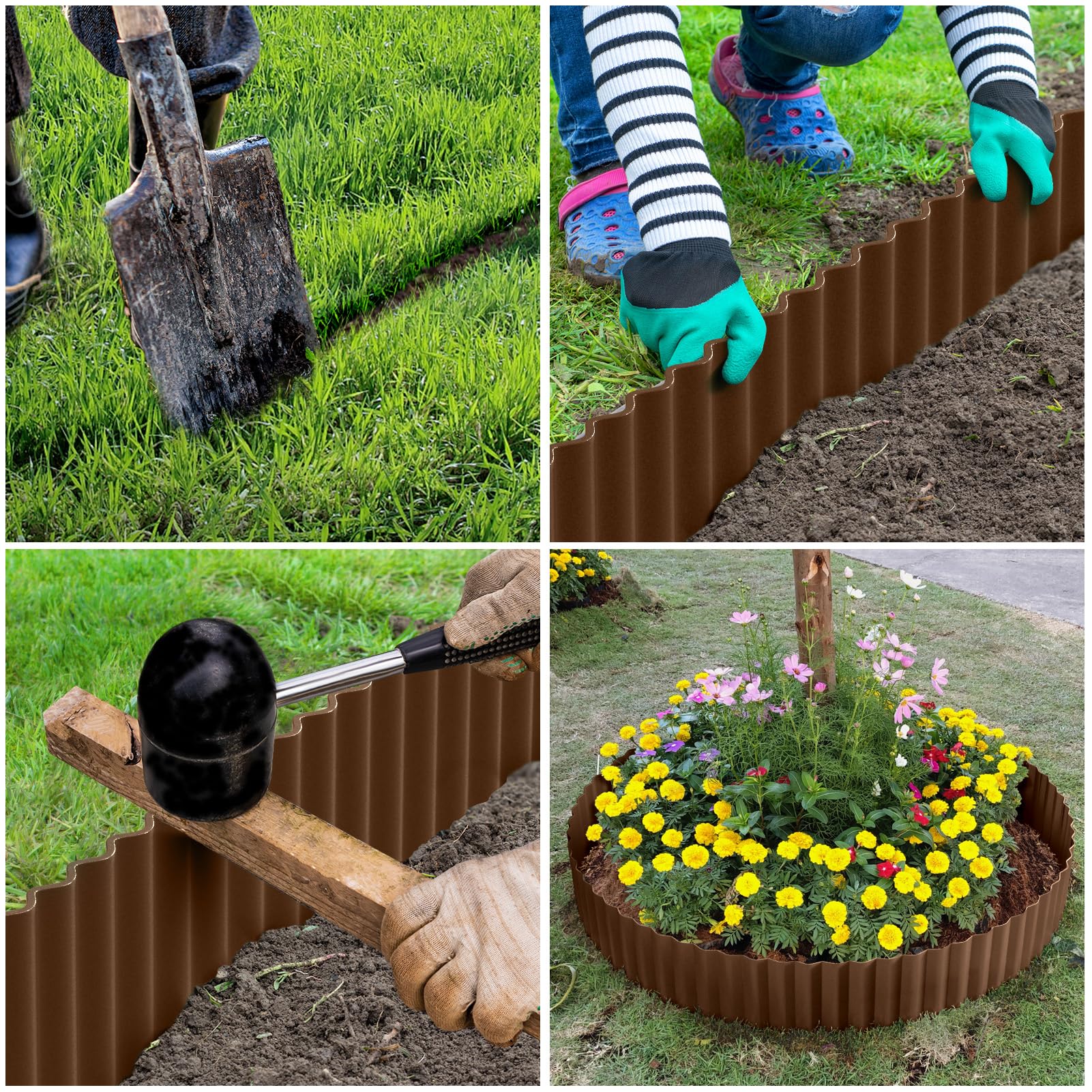 LAVEVE edging installed around flower bed showing clear separation and tidy look benefit