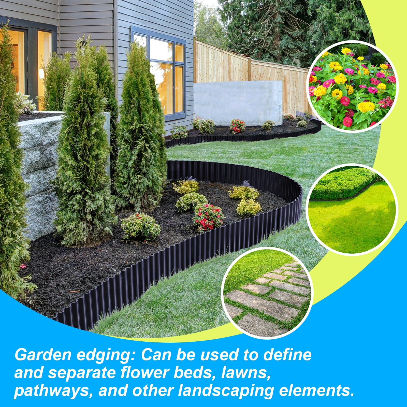 LAVEVE lifestyle garden path scene showing graphite edging framing walkway for polished finish