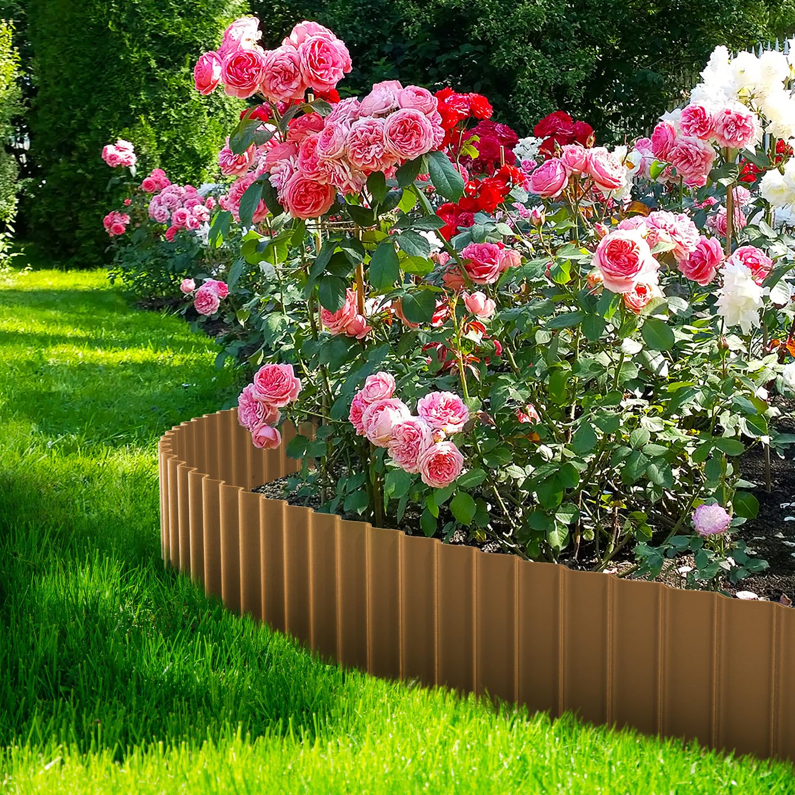 LAVEVE edging beside ruler showing 8-inch height and cut-to-size convenience benefit