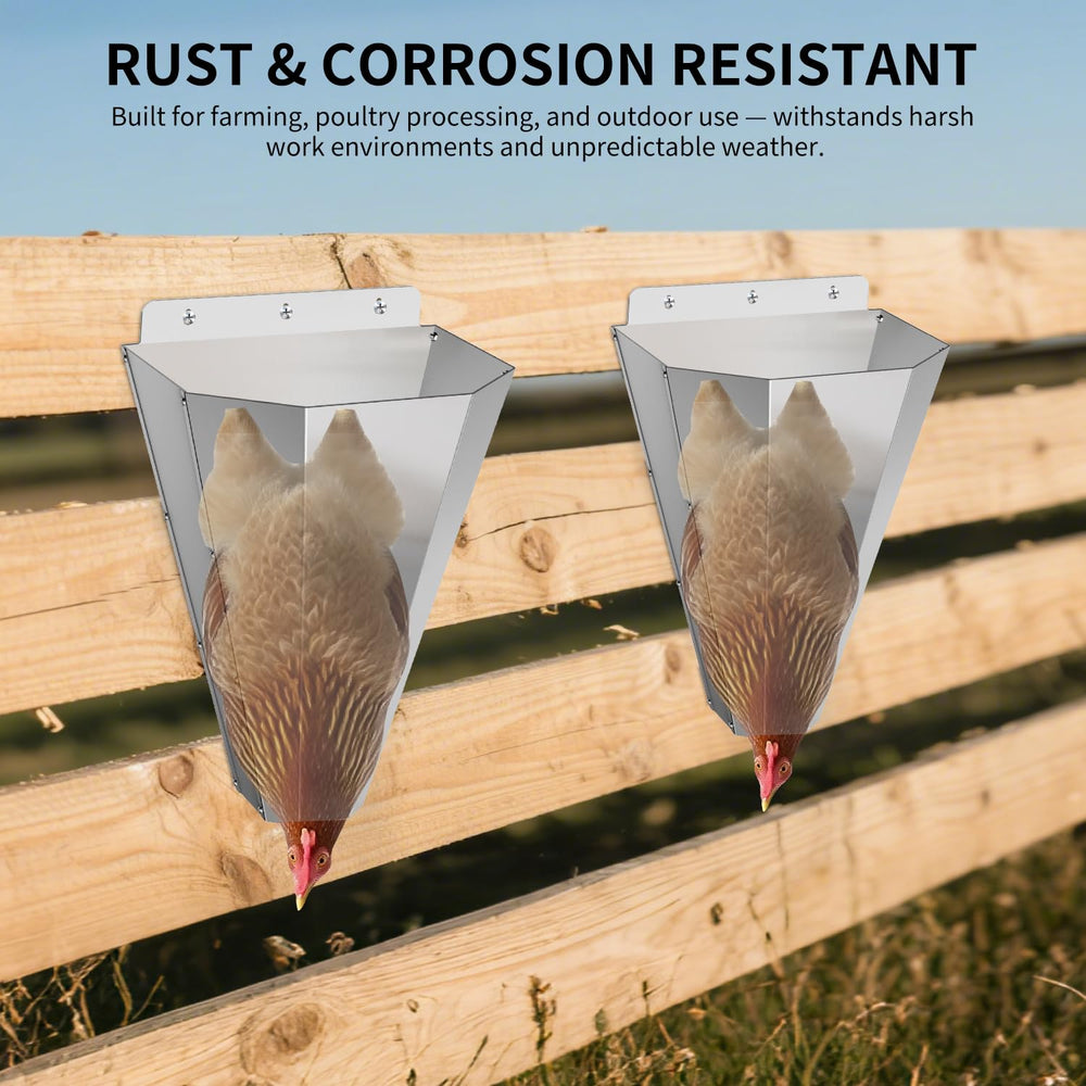 LavviTech cone in use with chicken demonstrating restrained, calmer handling benefit