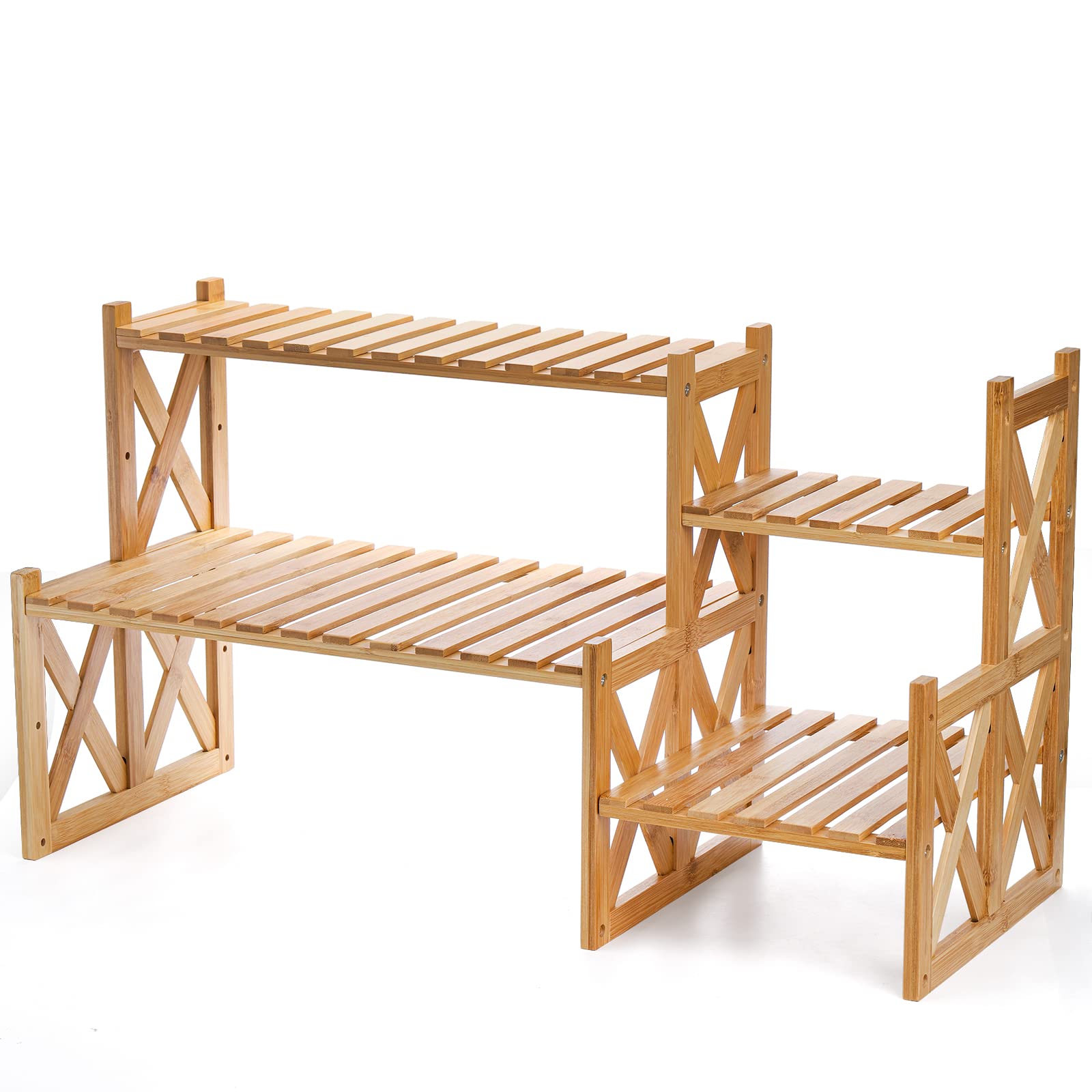 Lawei front view of bamboo tabletop plant stand showing compact display benefit