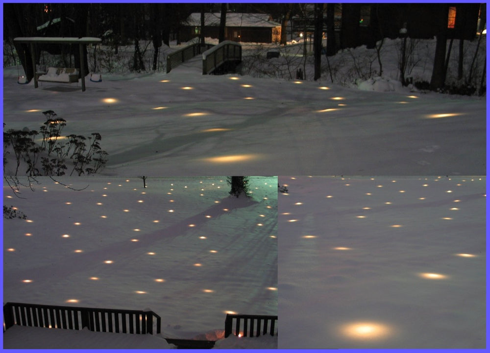 LAWN LIGHTS night view of lawn showing broad 2,827 sq ft coverage benefit