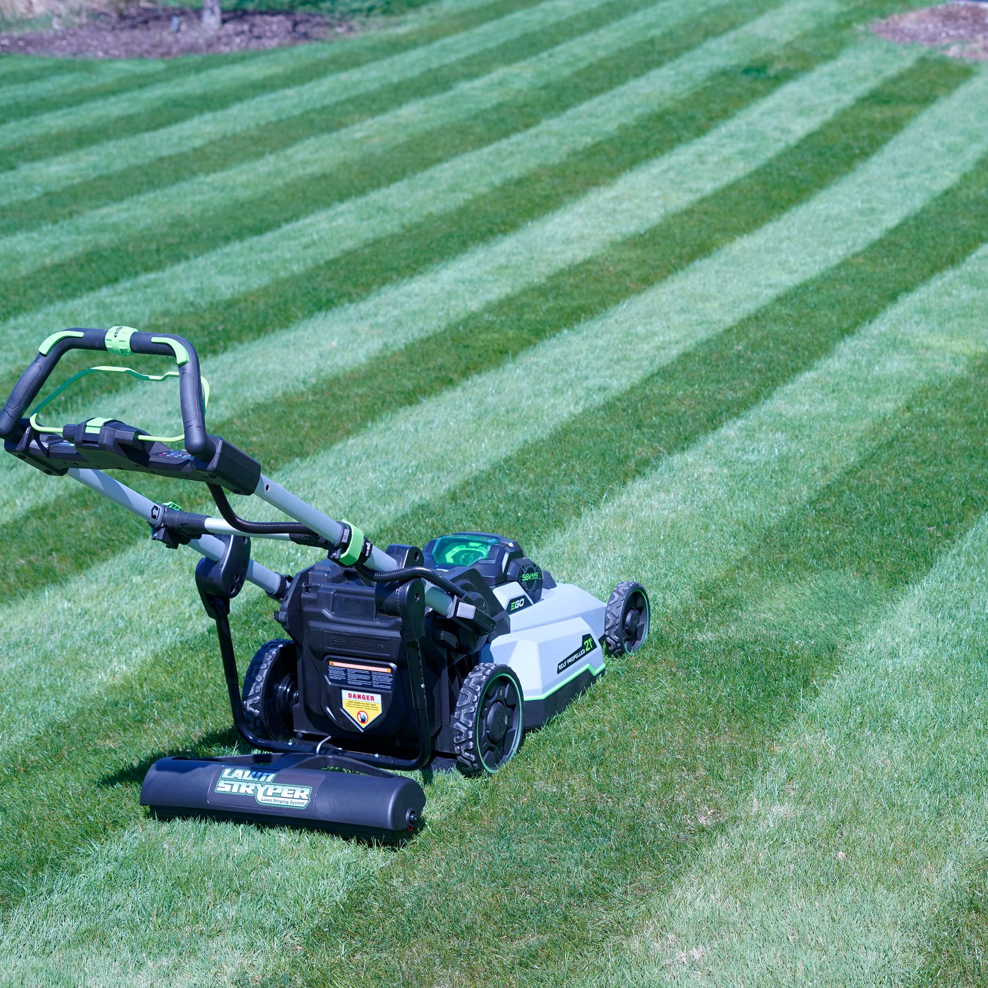 Lawn Stryper roller with protective cover installed for even grass bending