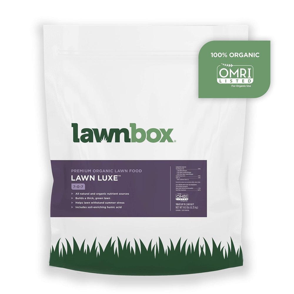 Lawnbox front of bag showing product name and coverage benefit