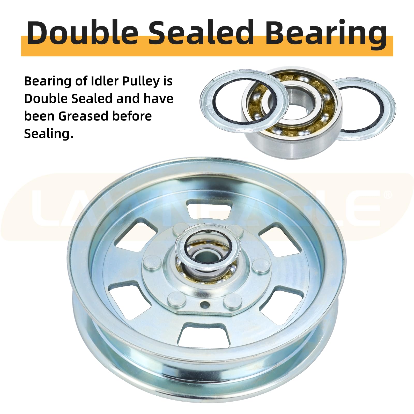 Three-pack Lawneagle pulleys displayed to show full replacement set benefit