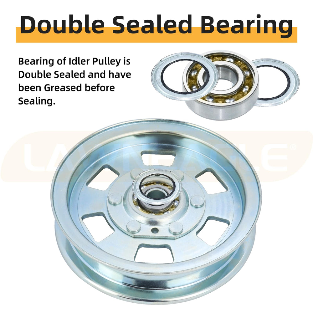 Three-pack Lawneagle pulleys displayed to show full replacement set benefit