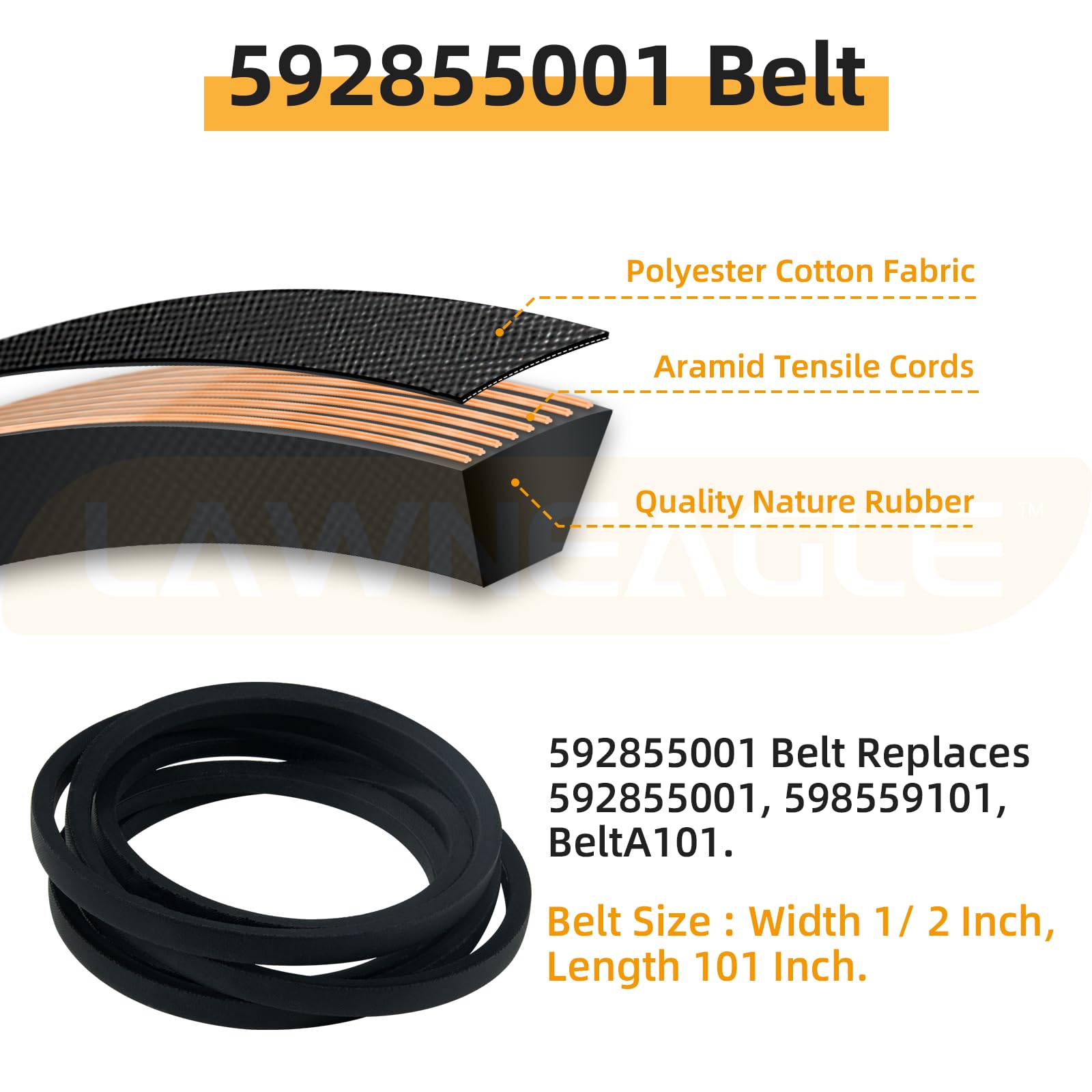 Lawneagle drive belt texture showing aramid cords for strong, consistent power transfer