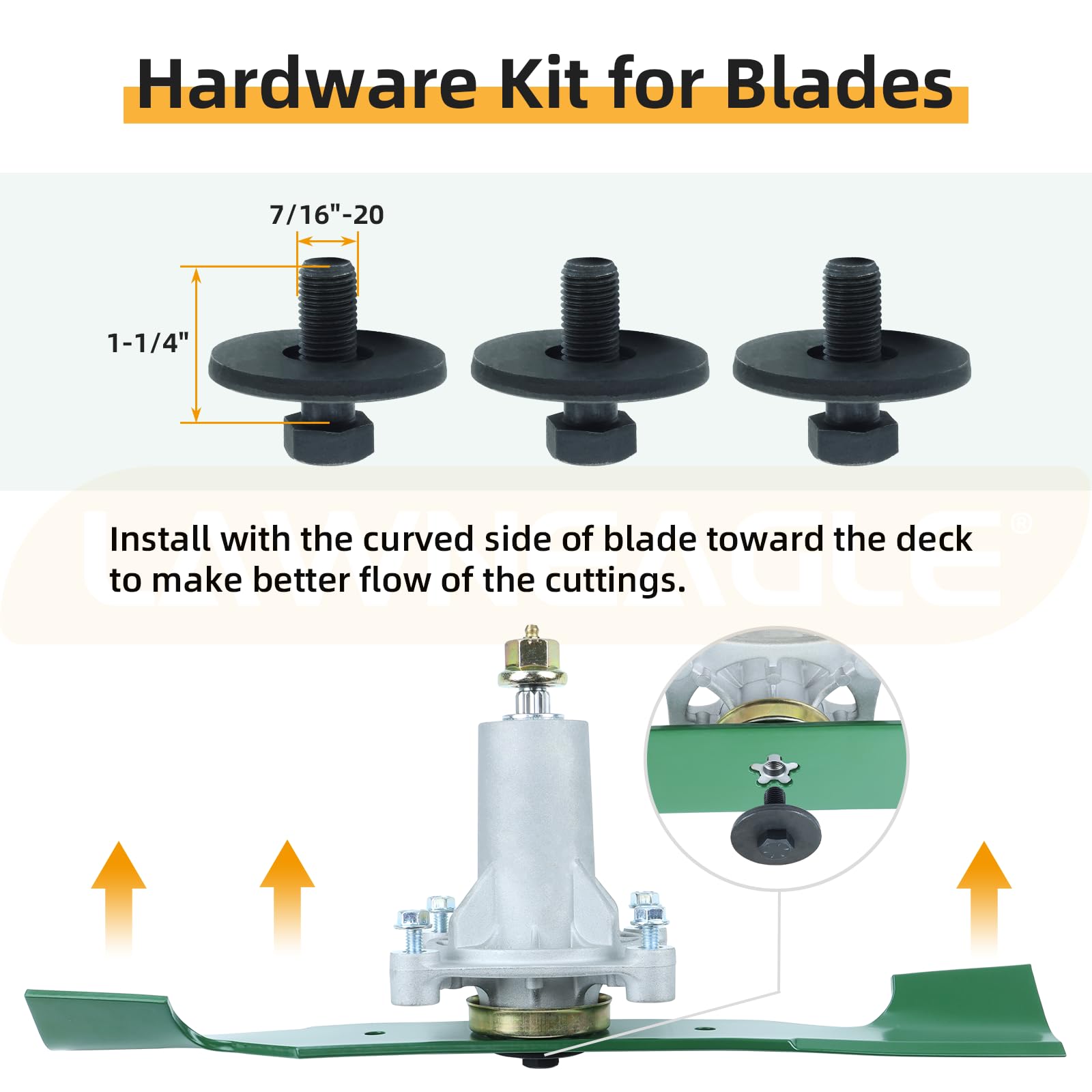 Lawneagle blade installed on a mower deck showing secure fit and immediate performance