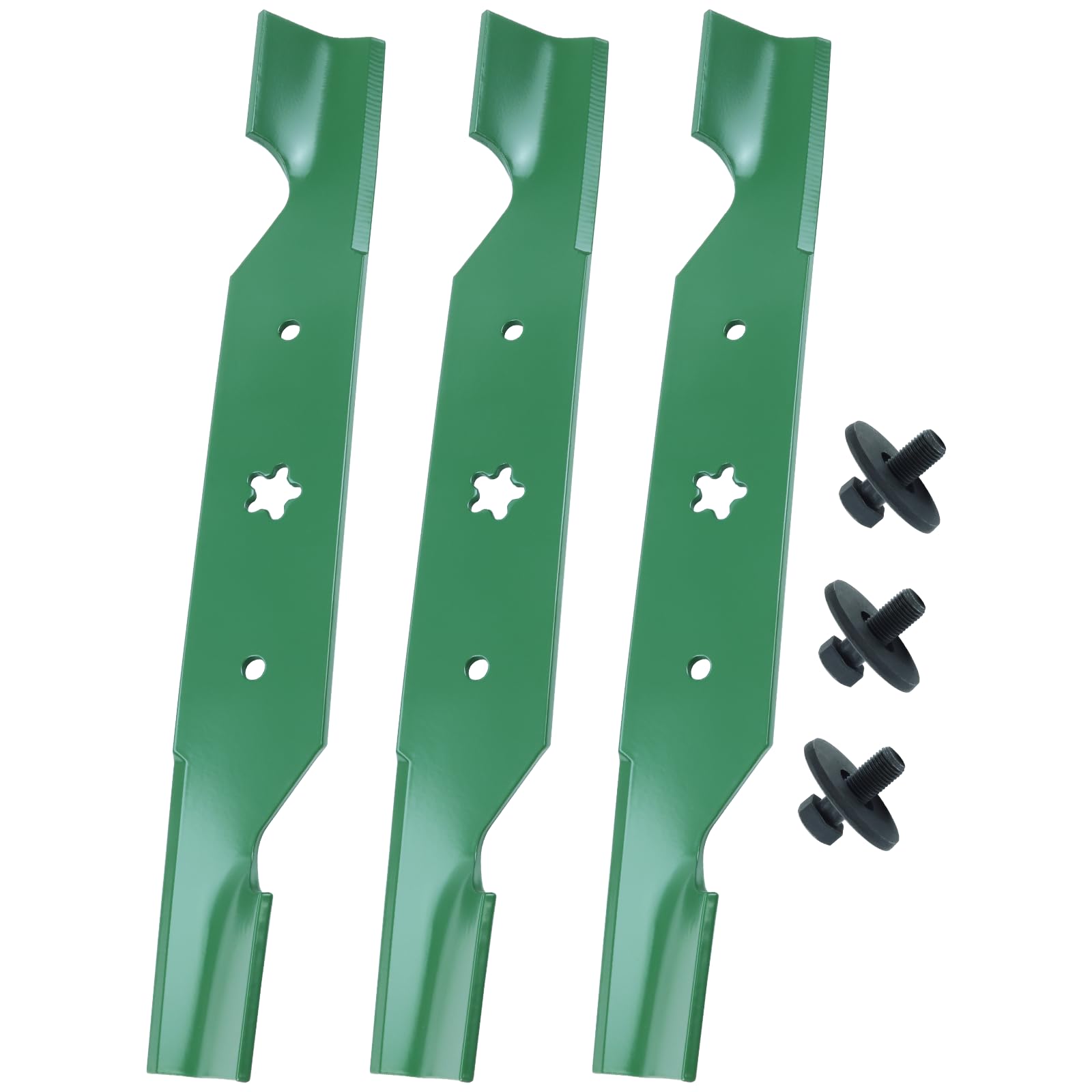 Lawneagle front packaging showing 54-inch mower blade and fit details, reliability benefit