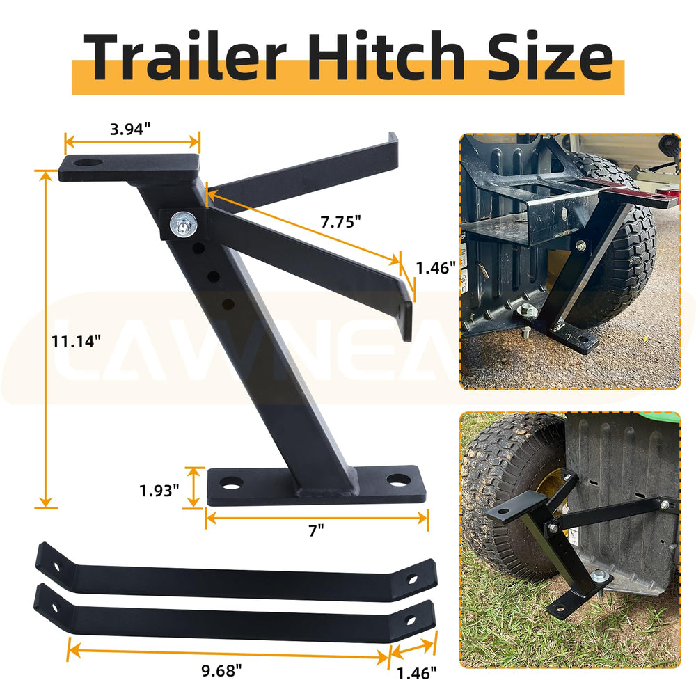 Lawneagle hitch mounted on a lawn tractor demonstrating stable towing connection