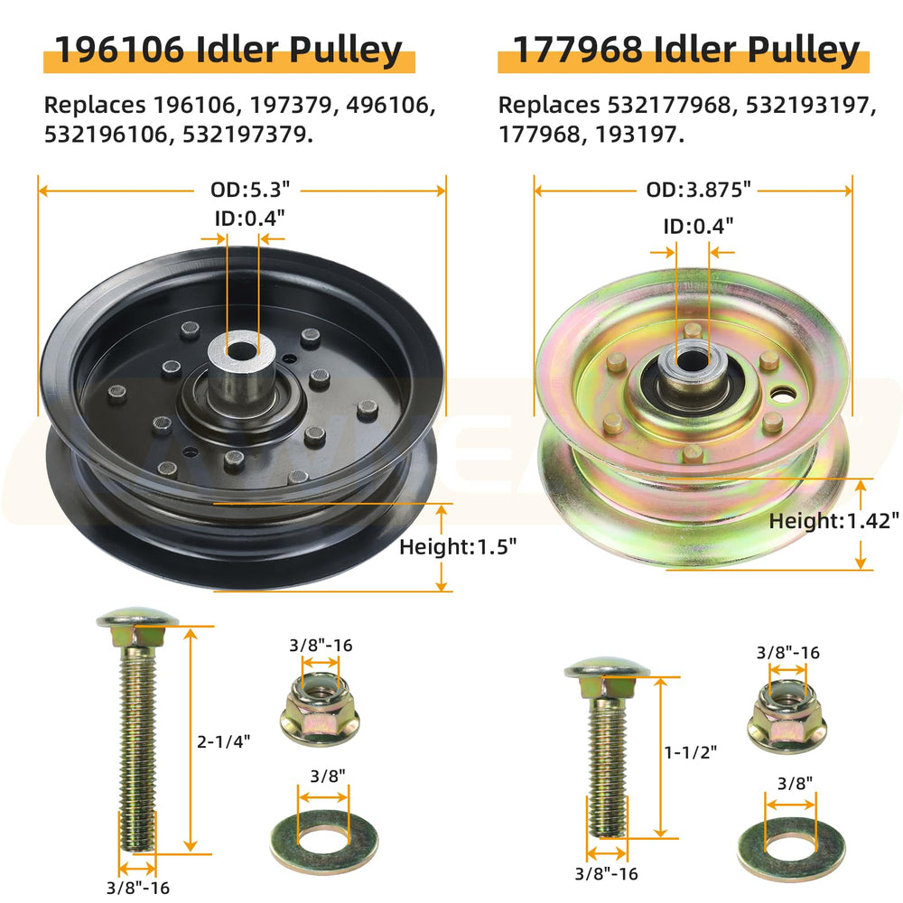 Lawneagle idler pulley with included hardware for quick replacement and secure mounting
